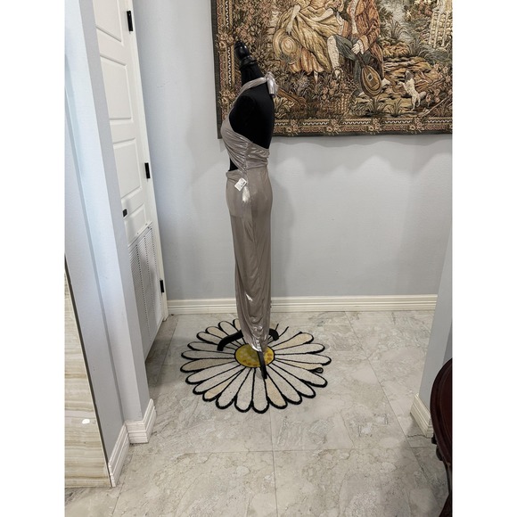 Edge by KS Dress Womens Small Mud Taupe‎ Metallic Cross Halter Maxi Gown D11791A - Picture 4 of 11